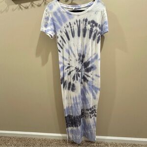 Anthropologie Sundry 1 Tie Dye Maxi Dress Short Sleeve Blue White Purple Sz S